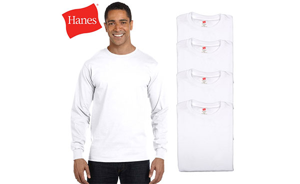 Hanes Comfort Blend Crew Neck White Long Sleeve T-Shirts