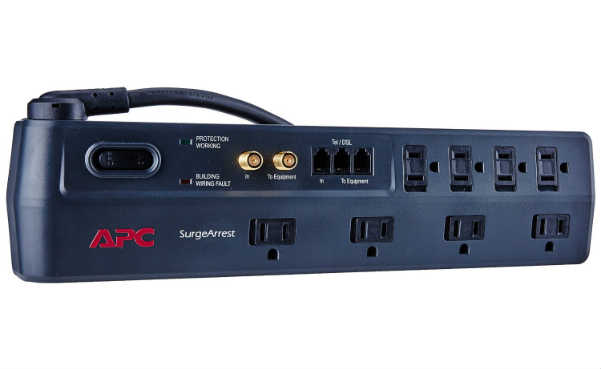 APC 8-Outlet Surge Protector 2525 Joules with Telephone, DSL and Coaxial Protection