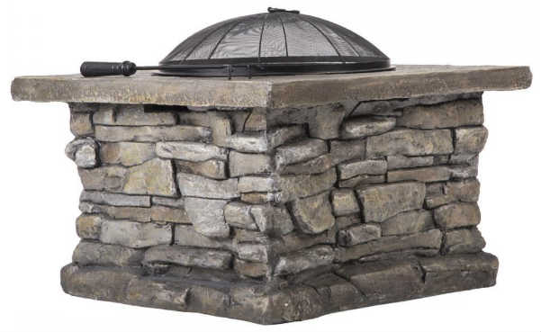 Outdoor Patio Firepit w/ Matte Steel Fire Bowl Stone Base