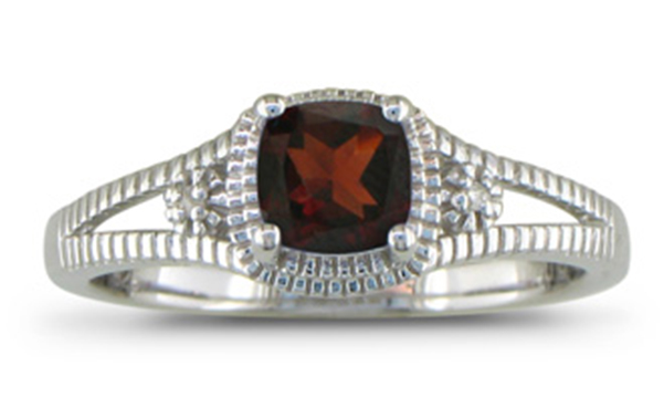 3/4CT GARNET AND DIAMOND RING, STERLING SILVER