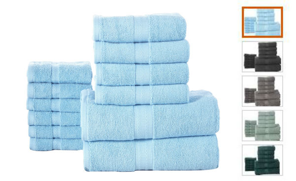 12-Piece 100% Combed Cotton 600GSM Towel Set