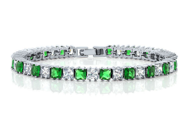 Princess Cut Green and White Zirconia Bracelet