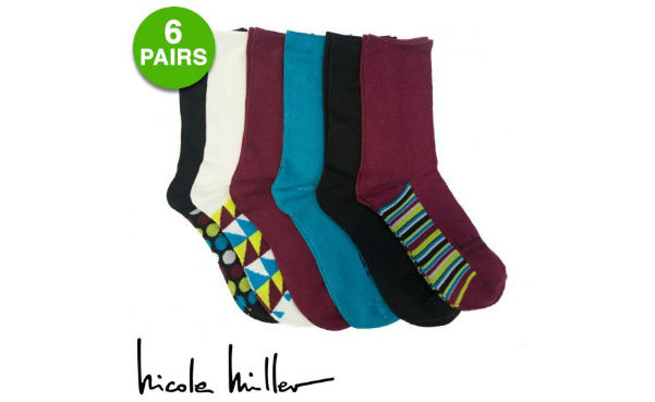 6 Pairs of Nicole Miller Women's Duster Crew Socks
