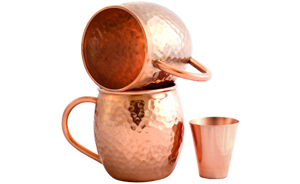Set of 2 Moscow Mule Copper Mugs with Shot Glass
