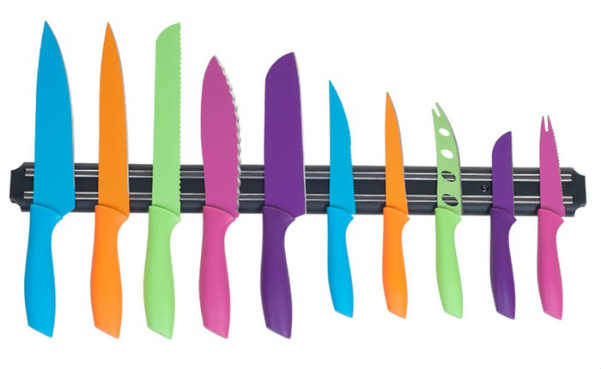 Classic Cuisine Multicolor Knife Set with Magnetic Knife Bar