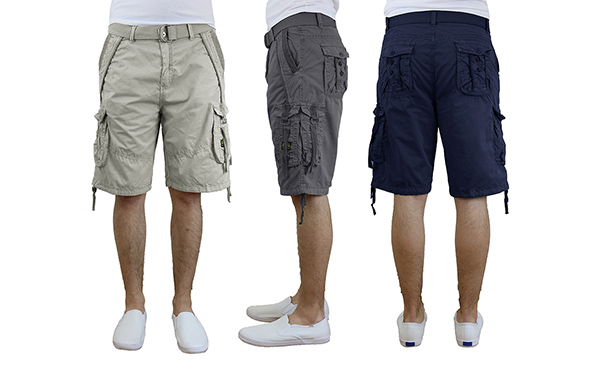 Mens Belted Cargo Utility Shorts