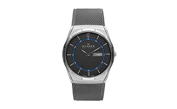 Skagen Men's Titanium Mesh Watch with Blue Accents