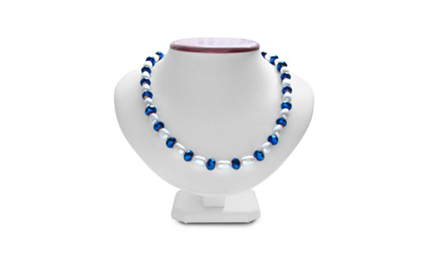 Fine Electric Blue Crystal and Giant Seed Pearl Necklace