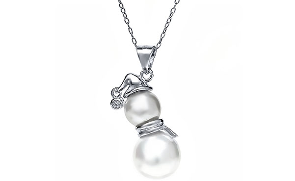 Silver Snowman Pearl Pendant with Chain