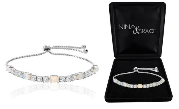 Fiery Opal Tennis Bracelet With Swarovski Crystals by Nina & Grace