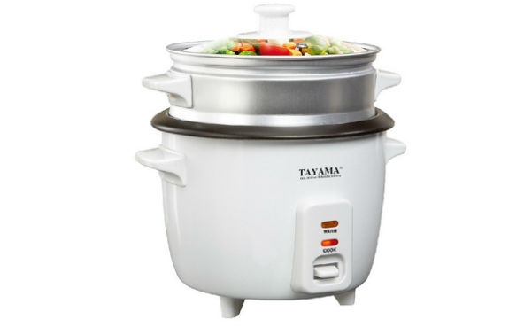 Tayama RC-8 Rice Cooker with 8 Cup Steam Tray, White