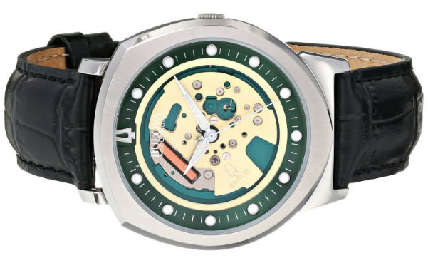 Bulova Accutron II Men's 96A155 Alpha Quartz Skeleton Dial Black Band 43mm Watch