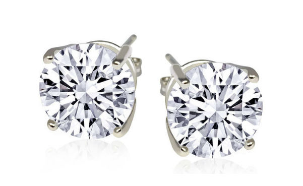 Sterling Silver 1Ct Round Cubic Zirconia Stud Earrings