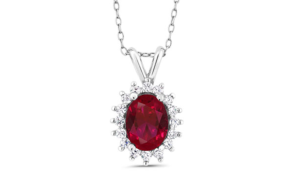 1.16 Ct Oval Created Ruby Necklace