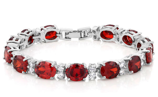 40.00 Ct Oval & Round Red Color Cubic Zirconias CZ Tennis Bracelet 7 Inch