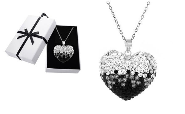 Black and White Sterling Silver Bubble Heart Necklace made with Swarovski Crystal by Mina Bloom