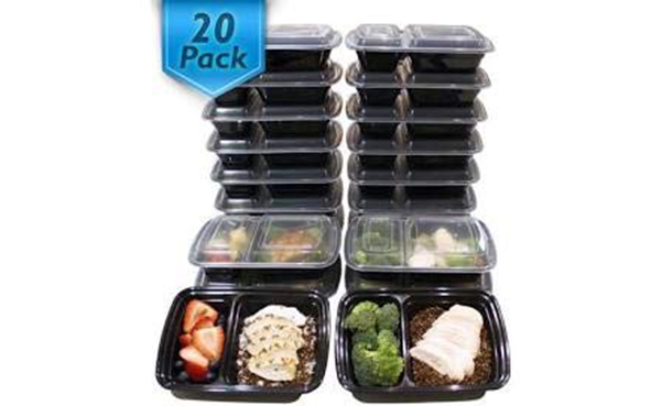 32 Oz. 2 Compartment Meal Prep Containers, 20 Pack