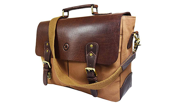Vintage Handmade Leather Canvas Messenger Bag
