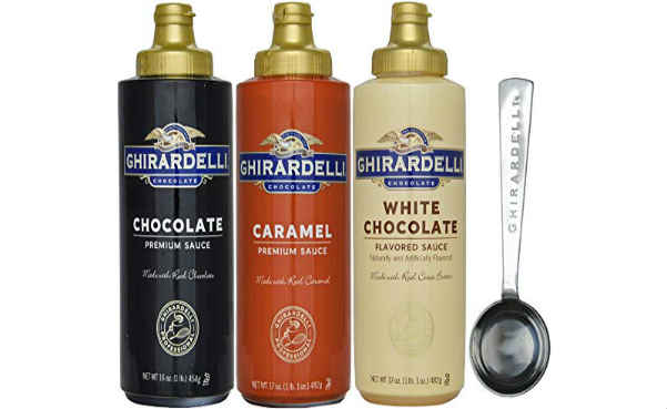 Ghirardelli 16 oz Chocolate 17 oz White Chocolate Flavored 17 oz Caramel Sauce Squeeze Bottle Set of 3