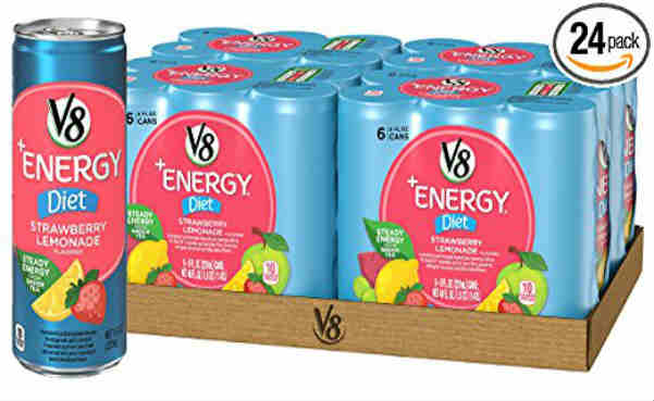 V8 +Energy Juice Drink with Green Tea Diet Strawberry Lemonade 8 oz