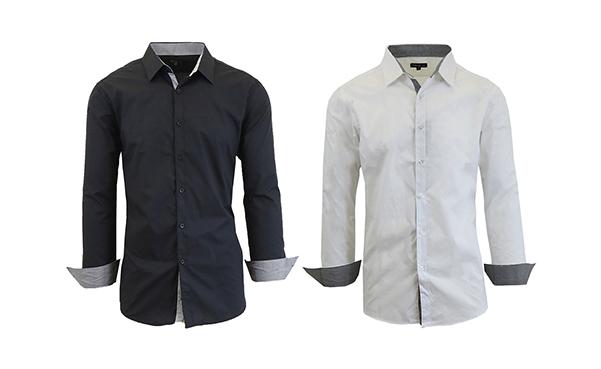 100% Cotton Men's Solid Dress Shirt, 2-Pack