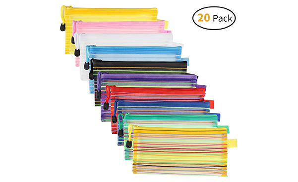JARLINK Assorted Colors Zipper Mesh Pouch, 20 Pack