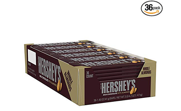 HERSHEY'S Chocolate Candy Bar with Almonds, Pack of 36