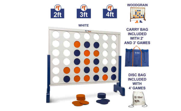 Giant 4 in A Row 4 to Score - Premium Wooden Four Connect Game Set in White or Wood Grain and 3 Size Options