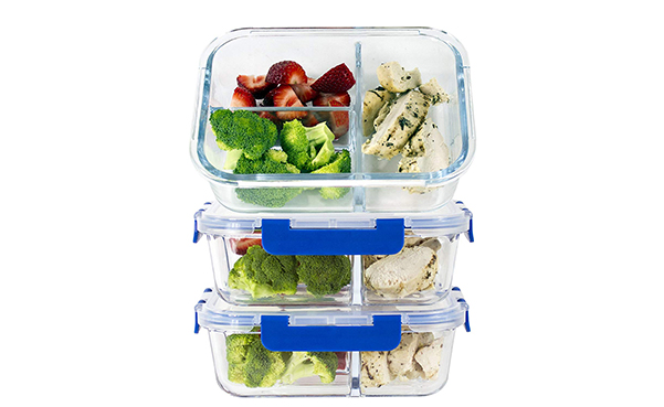 3 Compartment Glass Meal Prep Containers, 3 Pack