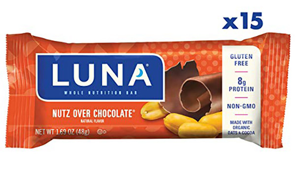 LUNA BAR Nutz Over Chocolate Flavor, 15 Count
