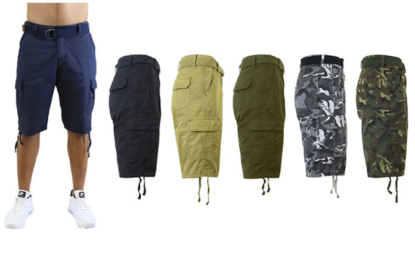 Men's Belted Slim-Fit Cargo Pocket Shorts