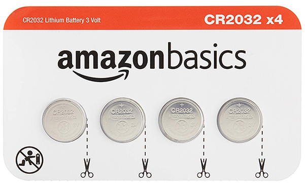 AmazonBasics CR2032 3-V Coin Cell Battery, 4 Pack