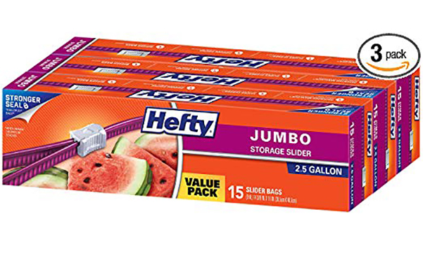 Hefty Slider Jumbo Storage Plastic Bags, 3 Pack