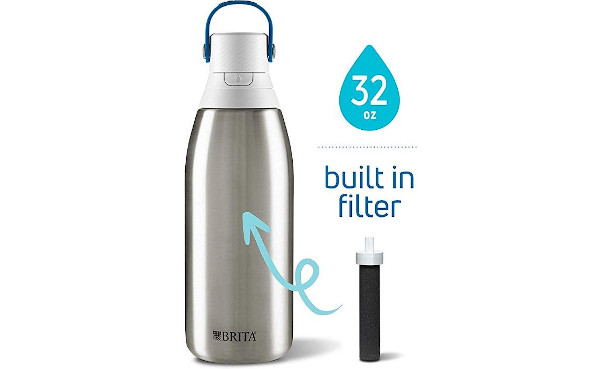 Brita Stainless Steel Insulated Water Bottle with Filter, 32 oz