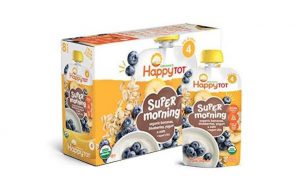 Happy Tot Organic Stage 4 Super Morning Organic Bananas Blueberries Yogurt & Oats + Super Chia, 4 Ounce Pouch (Pack of 8) (Packaging May Vary)