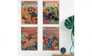 4pc Marvel Classic Comic Art On Corkboard Canvas 17.5” x 12”