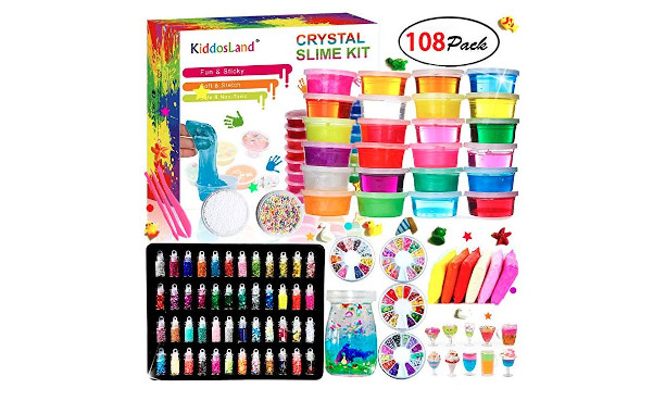 DIY Crystal Slime Kit – Slime kits for Girls Boys Toys with 48 Glitter Powder,Clear Slime Supplies for Kids Art Craft,Includes Air Dry Clay, Fruit Slice and Tools,Squeeze Stress Relief Toy (24 Colors)