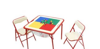Metal Play Table & Chairs – Flip Top, Dry Erase/Building Blocks