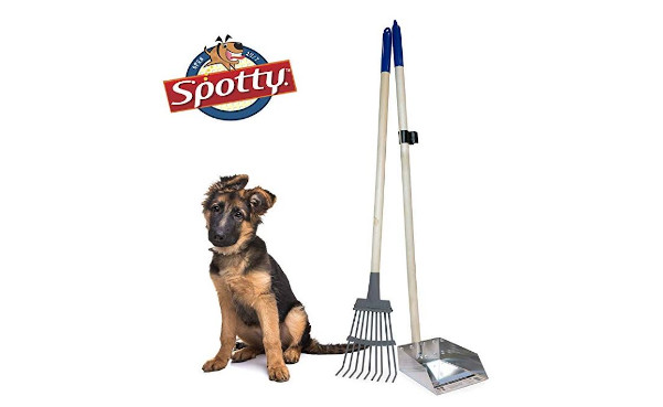 Spotty Pooper Scooper Durable Solid Wood Handle Metal Poop Tray with Rake 36.75" Long Handled Scoop | Great for Large or Small Dogs | No Assembly Required | Better for The Environment Than Plastic