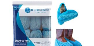 Blue Shoe Guys Premium Disposable Boot & Shoe Covers | 100 Pack | Durable, Water Resistant, Non-Slip, Non-Toxic, Recyclable, 100% Virgin Fabric | Stretchable Up To US Men's 12 & Women's 14 Shoe Sizes