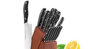 esonmus Kitchen Knife Set, 15-piece Knife Set with Wooden Block & Sharpener,Stainless Steel Forged Chef Knives Set,ABS Handle,Full Tang