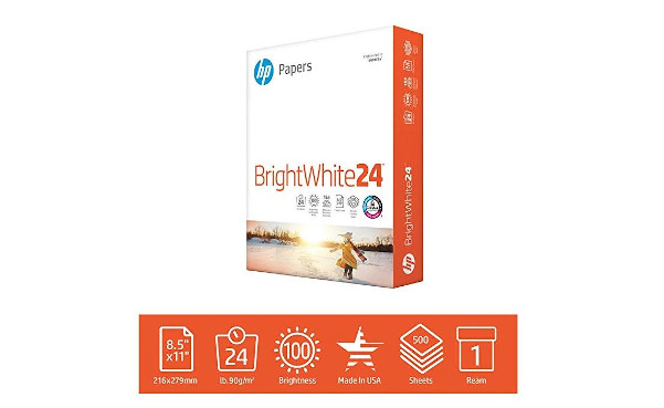 HP Printer Paper BrightWhite 24lb, 8.5x 11, 1 Ream, 500 Sheets, Made in USA From Forest Stewardship Council (FSC) Certified Resources, 100 Bright, Engineered for HP Compatibility, 203000R