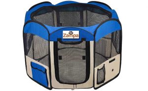 Zampa Portable Foldable Pet playpen Exercise Pen Kennel + Carrying Case for Larges Dogs Small Puppies/Cats | Indoor/Outdoor Use | Water Resistant