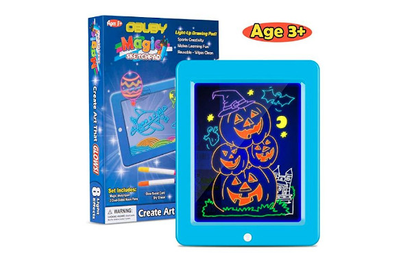 Obuby Kids Magic Pad Light Up Glow Drawing Board LED Draw Sketch Tablet for Art Write Learning which Includes Fun Guide Stencils, Glow Boost Card, Cleaning Cloth