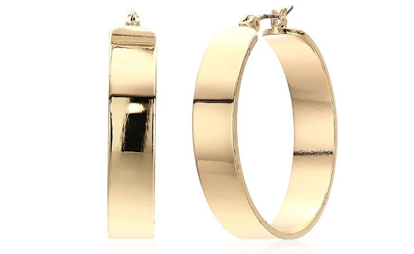 Kenneth Cole New York Women's Wide Gold Hoop Earrings, Shiny Gold, One Size