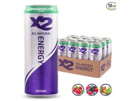 X2 All Natural Healthy Energy Drink: Great Tasting Non-Carbonated Energy Beverage with No Crash or Jitters – Less Sugar, Lower Calories - No Artificial Ingredients - Strawberry Kiwi - Pack of 12