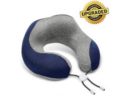 Phixnozar Travel Pillow 100% Memory Foam –Neck Pillow, Ideal for Airplane Travel – Comfortable and Lightweight – Improved Support Design – Machine Washable Cover – Must-Have Travel Accessories (Blue)